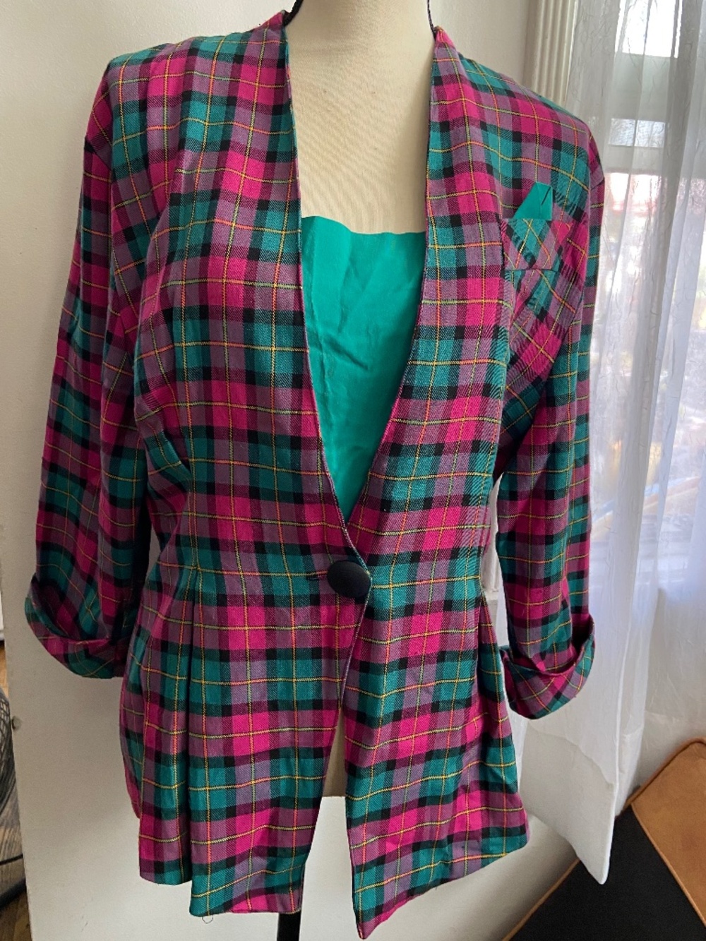 Anna pink & green plaid blazer